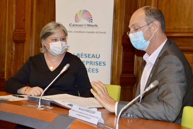 Anne-Sophie Tuszynski, fonadtrice et présidente de Cancer@Work et Hervé d’Harcourt, membre du directoire de La Caisse d’Épargne CEPAC, en charge du Pôle Ressources. ©NBC