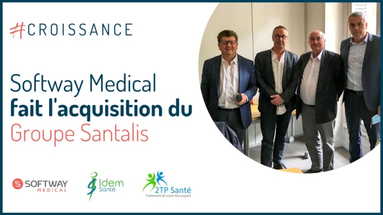 Signataires de l’acte : Patrice Taisson, Président de Softway Medical, Gilles Juin Vice-Président de Softway Medical, Alain Roussel Gérant de Idem Santé et Thierry Cholet Cogérant de Idem Santé.