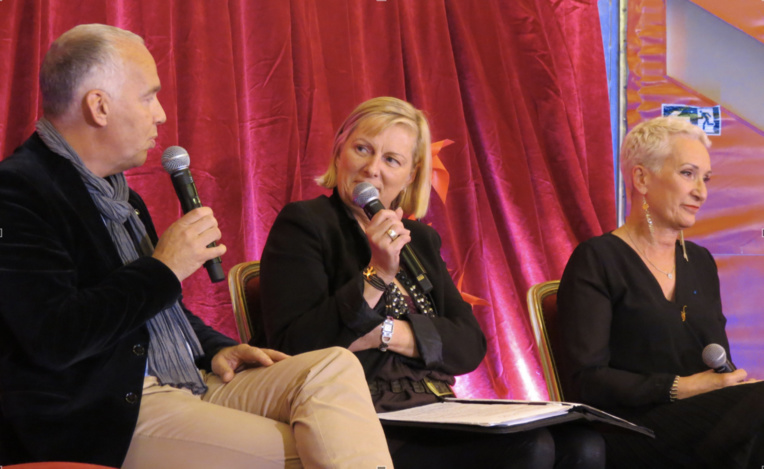 Frédéric Pithoud (Editag), Julia Santi (animatrice) et Corinne Versini (Genes'Ink) - Photo JC Barla
