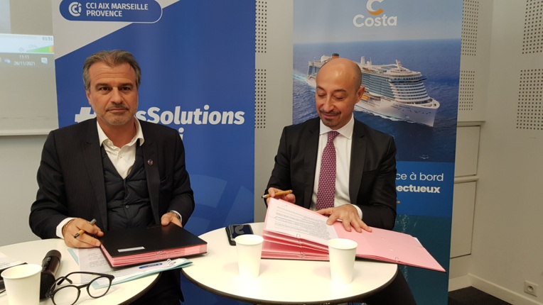 Jean-François Suhas (Club de la croisière), Jean-Luc Chauvin (CCIAMP) et Raffaele d'Ambrosio (Costa Croisières) s'engagent en faveur de l'emploi et du dynamisme local (photo : DR)