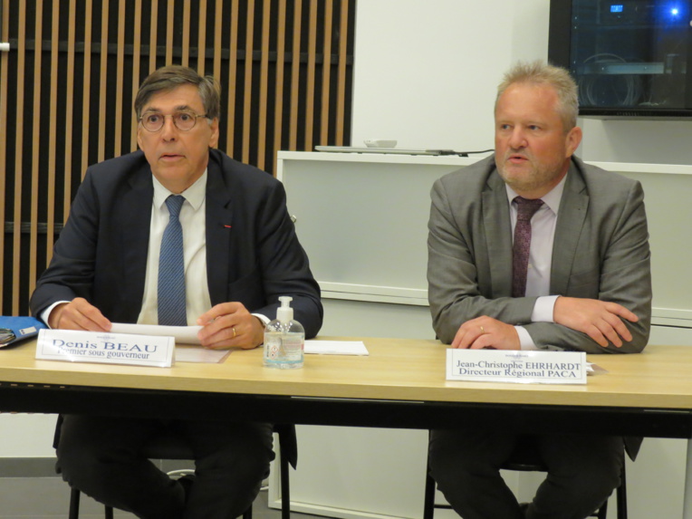 Denis Beau, 1er sous-gouverneur de la Banque de France, et Jean-Christophe Ehrhardt, directeur régional Provence-Alpes-Côte d'Azur. (Photo JC Barla) Denis Beau, 1er sous-gouverneur de la Banque de France, et Jean-Christophe Ehrhardt, directeur régional Provence-Alpes-Côte d'Azur. (Photo JC Barla)