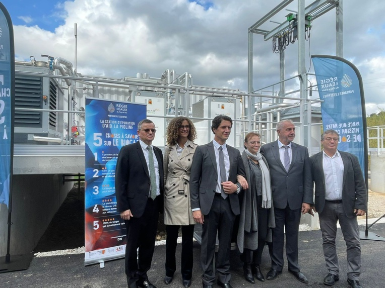 Bruno Cassette, sous-préfet d'Aix, Violaine Richard, vice-présidente de la région Sud Paca, Stéphane Paoli, président de la REPA, Sophie Joissains, maire d'Aix, Roland Giberti, vice-président de la métropole Aix-Marseille-Provence et François Laurent, DG de la REPA © DR