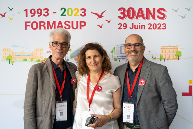 De g à dr : Roland Kazan, dg de Formasup Méditerranée, Danielle Sionneau, directrice, Thierry Berger, président. Photo @aiostudiophoto