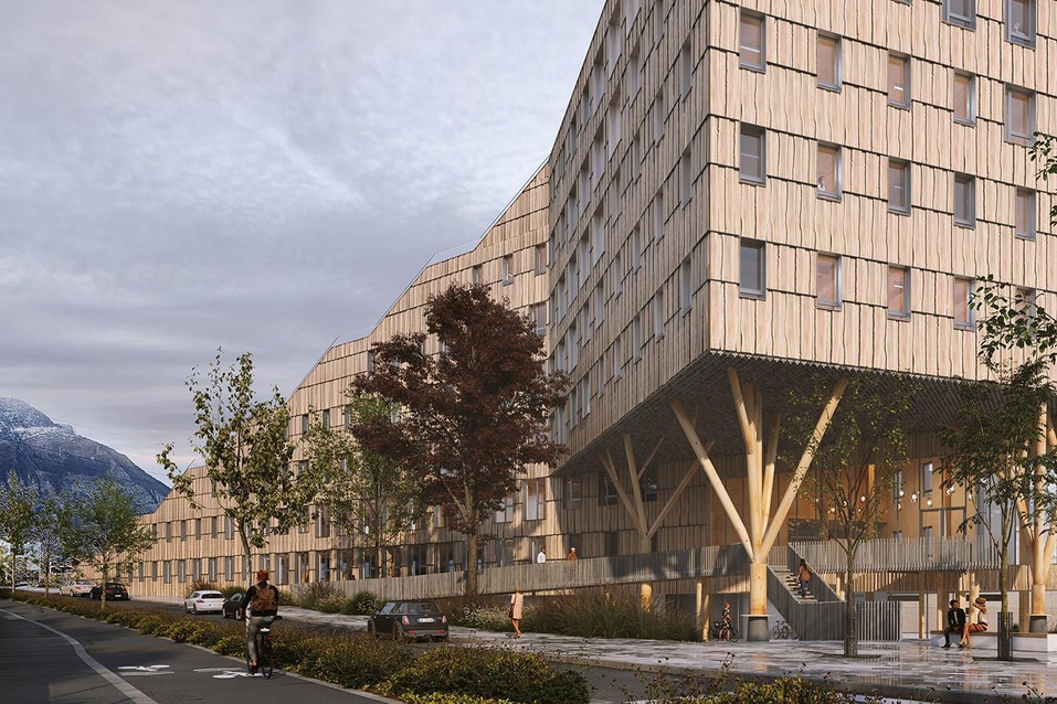 L'immeuble Wood à Grenoble, 6 étages, 6 500 mètres carrés de bureaux et 820 mètres cubes de bois. © DR
