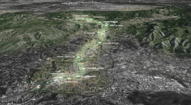 Le tracé du Val'Tram, tramway appelé à relier Aubagne à La Bouilladisse © DR
