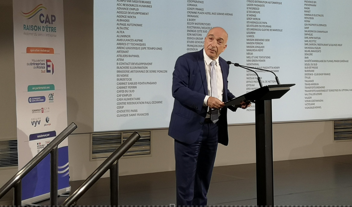 Yvon Grosso, président du Medef Sud, a lancé « Cap Raison d’être »   devant un public d’entrepreneurs et d’institutions©DR. Yvon Grosso, président du Medef Sud, a lancé « Cap Raison d’être »   devant un public d’entrepreneurs et d’institutions©DR.