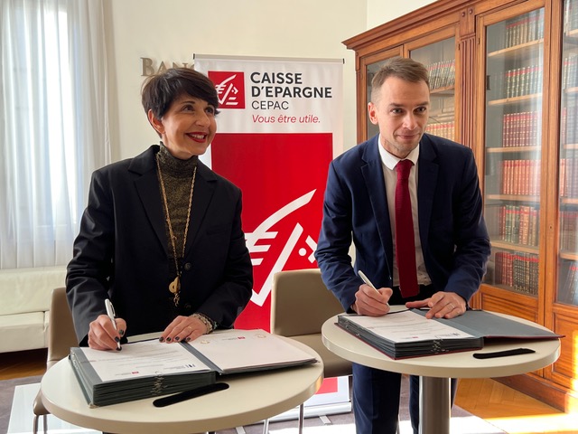Christine Fabresse, présidente du directoire de Caisse d’Épargne CEPAC et Grégoire Chauvière Le Drian, directeur France de la BEI. ©NBC