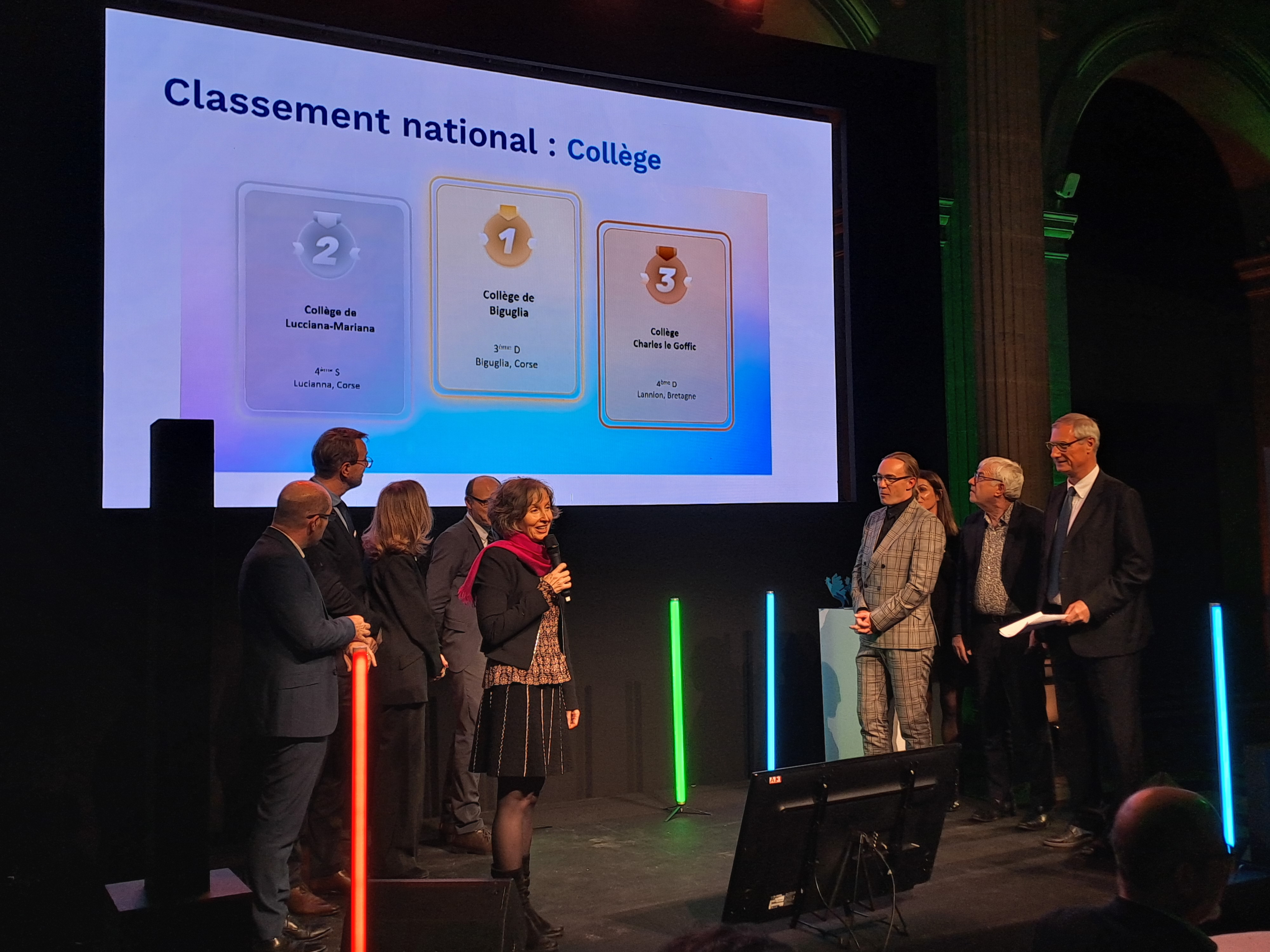 Dévoilés par Christine Baze, présidente d’Industries Méditerranée, les résultats du challenge ont consacré les collégiens corses en France. (Photo JC Barla)