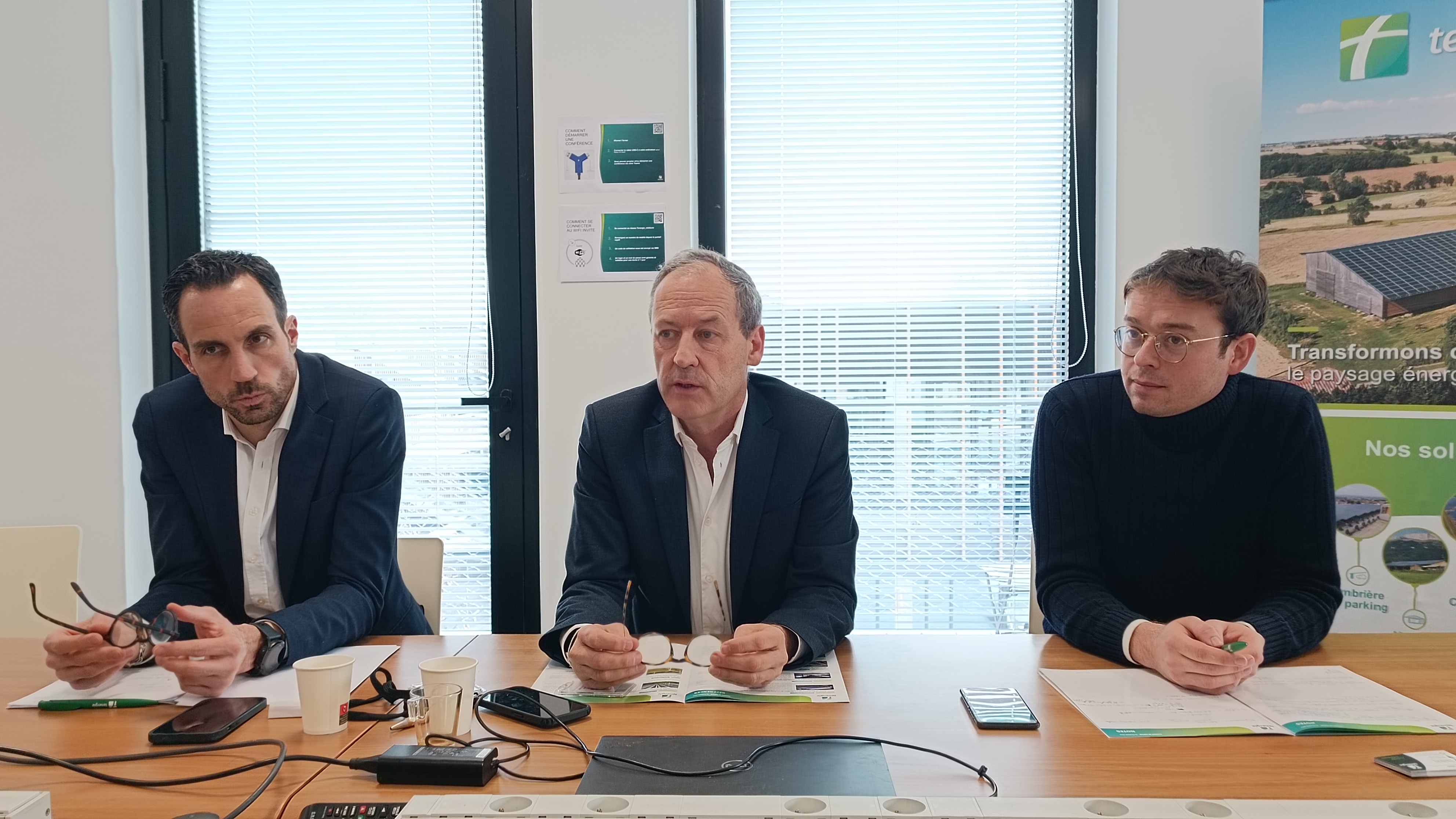 Tenergie dispose de vingt-deux projets en développement dans les Bouches-du-Rhône. de g. à d. François Trabucco, directeur général, Nicolas Jeuffrain, président, et Gauthier Dieny, directeur général délégué développement. (Photo: F.Dubessy)