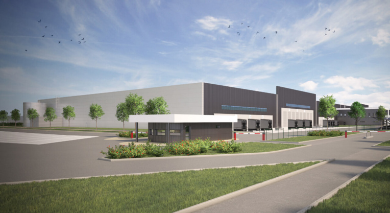 Le dernier entrepôt livré sur la plateforme logistique est certifié BREAAM, avec toit photovoltaïque et ombrières solaires sur les parkings. © DR Le dernier entrepôt livré sur la plateforme logistique est certifié BREAAM, avec toit photovoltaïque et ombrières solaires sur les parkings. © DR