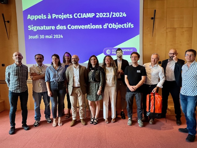 Neuf entreprises et associations lauréats de deux appels à projets lancés par la  Chambre de commerce et d’Industrie Marseille Provence ont signé une convention d’objectif et de moyens. ©NBC