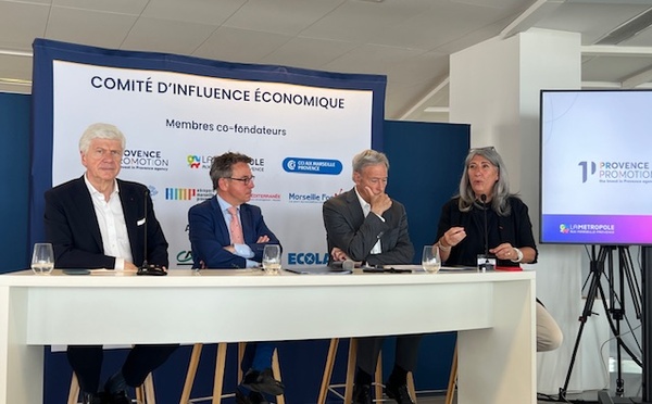 Arnaud Vaissié, président de CCI France International, Philippe Stéfanini, Bernard Deflesselles et Florence Gomez respectivement directeur, vice-président et directrice de la communication de Provence Promotion. ©NBC